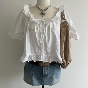 Levi's | White Ruffle Blouse with Puffy Sleeves and Eyelet Details Size S